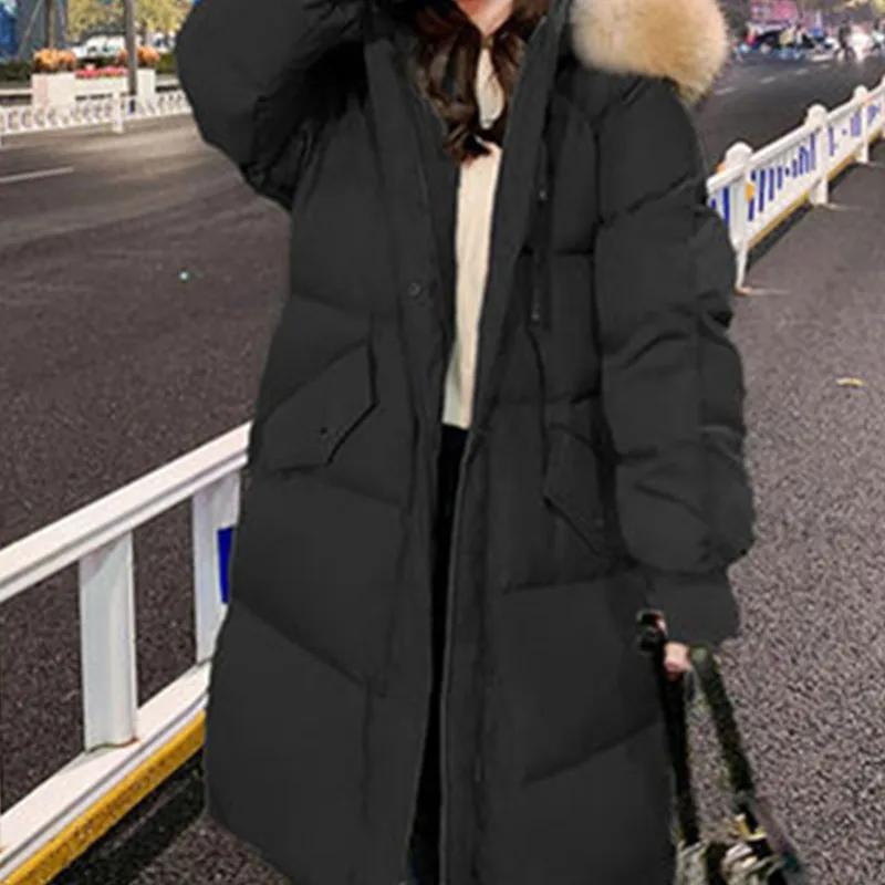 2021 Winter Women's Coat Down Jacket Thicken Long Hooded Padded  Coats Female Oversize Loose Wadded Warm Down Cotton Parka Green