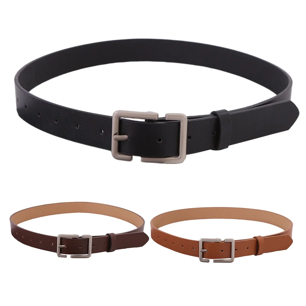 

Women Belt Portable Solid Color Casual Formal Length Adjustable Trousers Dual Layer Leather Belts Accessories Black