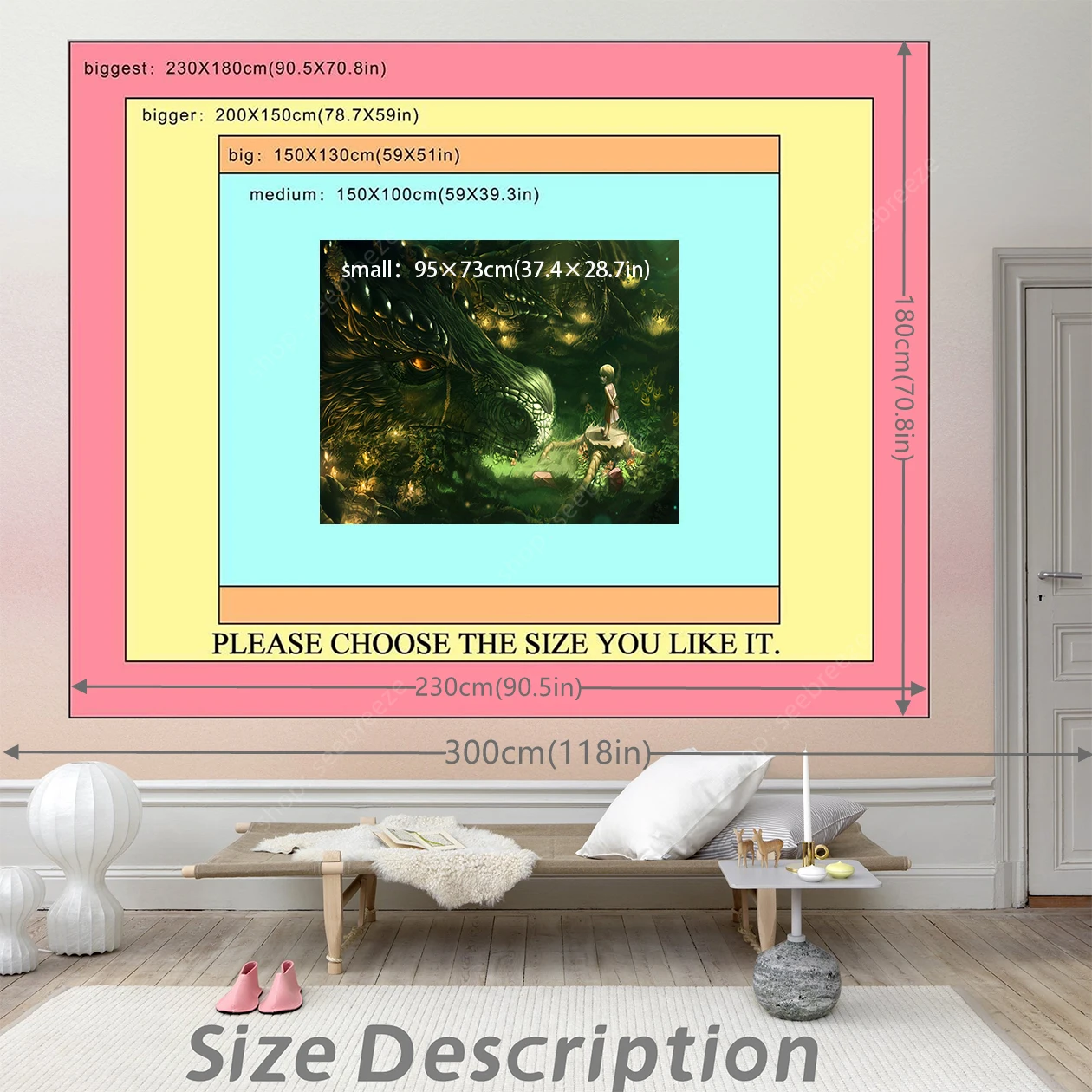 Гобелен с изображением сказочного дракона Настенный декор милой маленькой