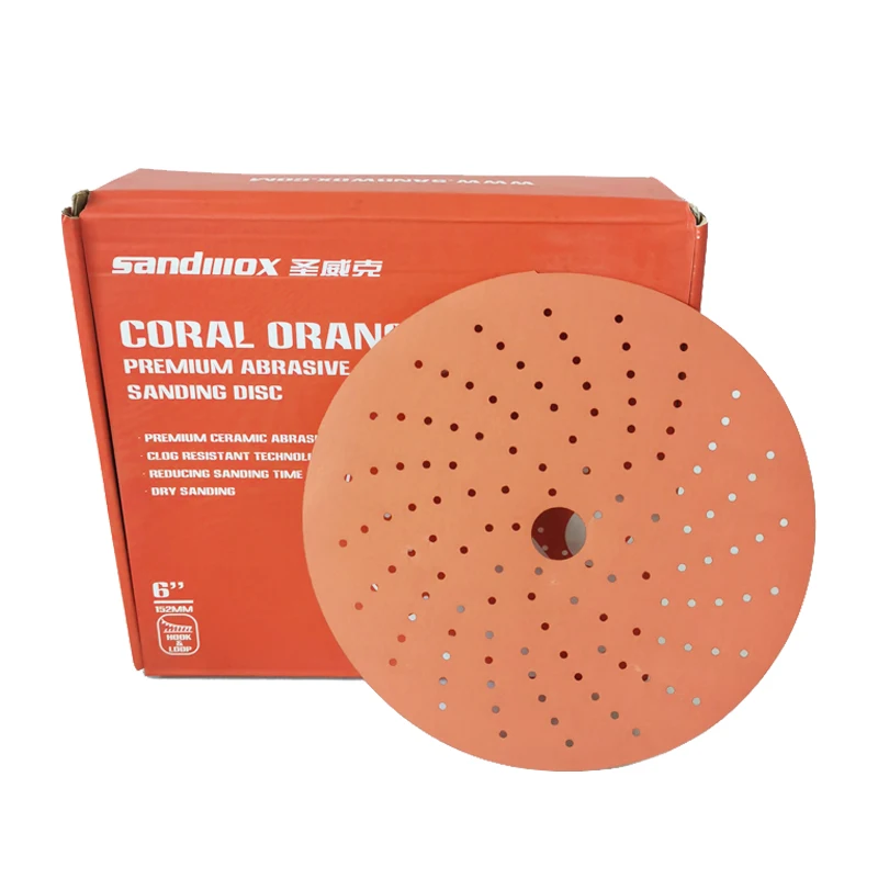 6 Inch 150mm 108 HoleOrange Cyclone Dry Abrasive Paper Car Grinding  Putty Paint Grind Round  Flocking Sandpaper  Disc Pad