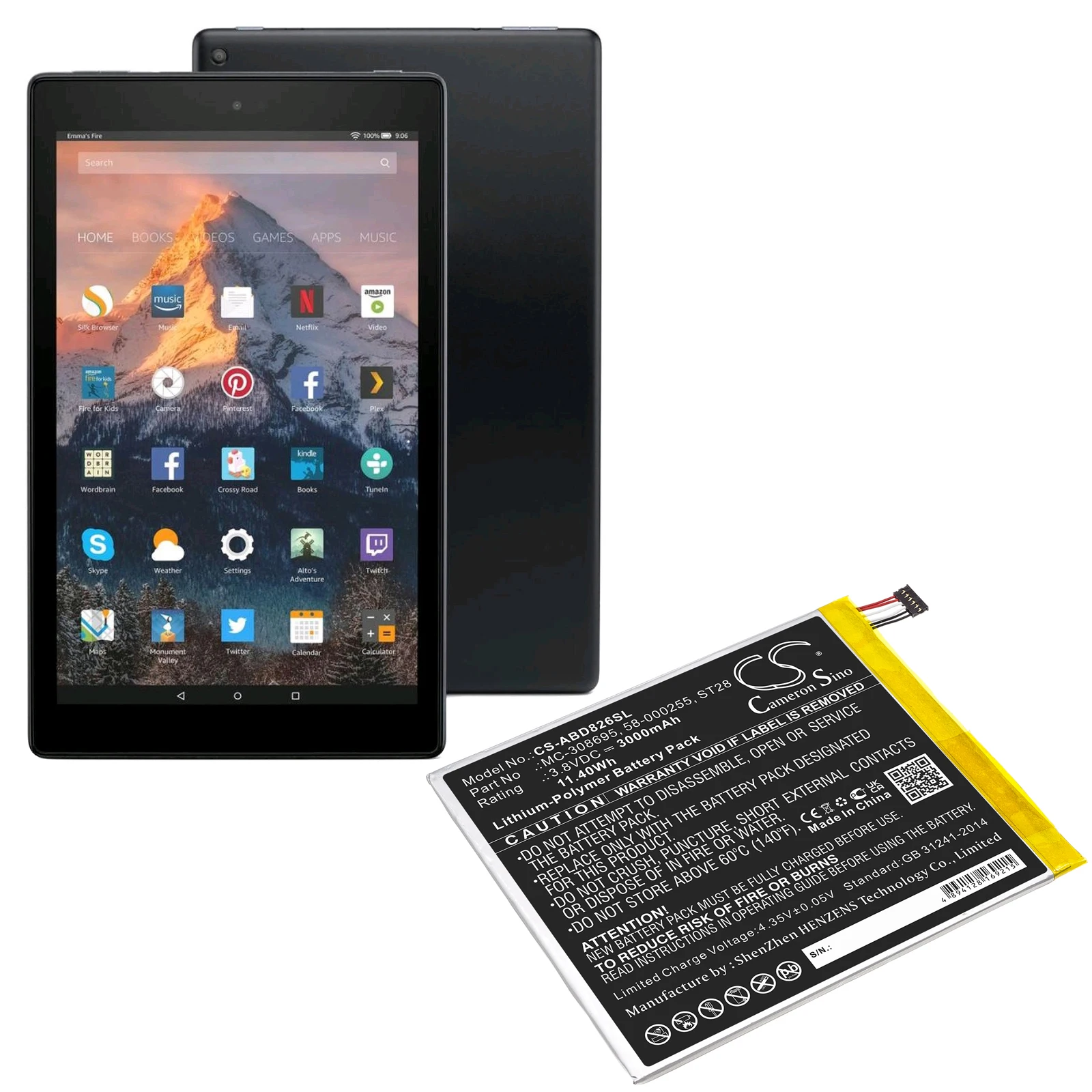 Планшетный Аккумулятор для Amazon 3 8 в 3000 мАч Kindle Fire M8S26G 2019 9-го поколения MC-308695 58-000255