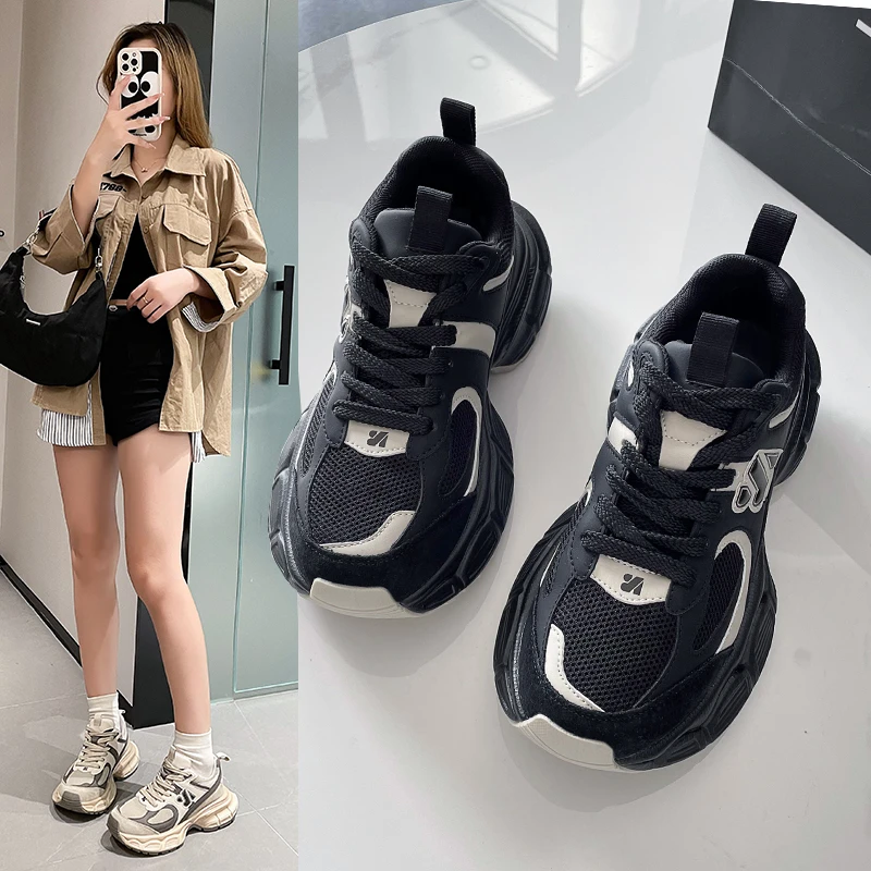 

Daddy Shoes Female 2023 Autumn New Leather 100 Thick Sole Increase Breathable Leisure To Do Old Sports Shoes Mary Jane Shoes