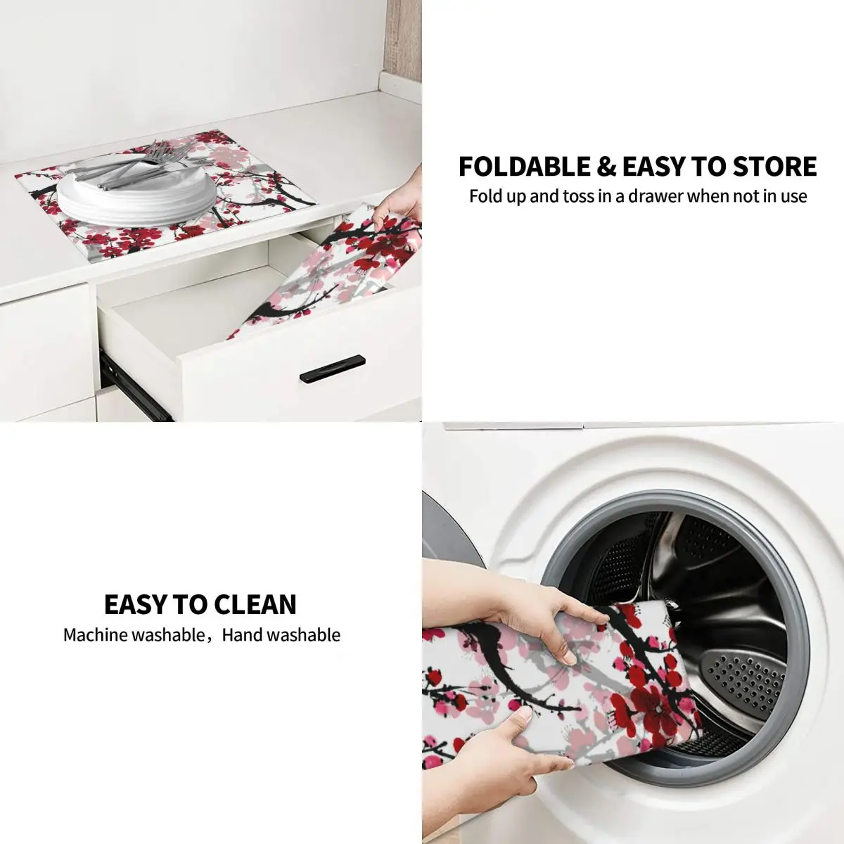 Сушильный коврик для посуды кухонный с цветочным принтом сакуры Традиционная