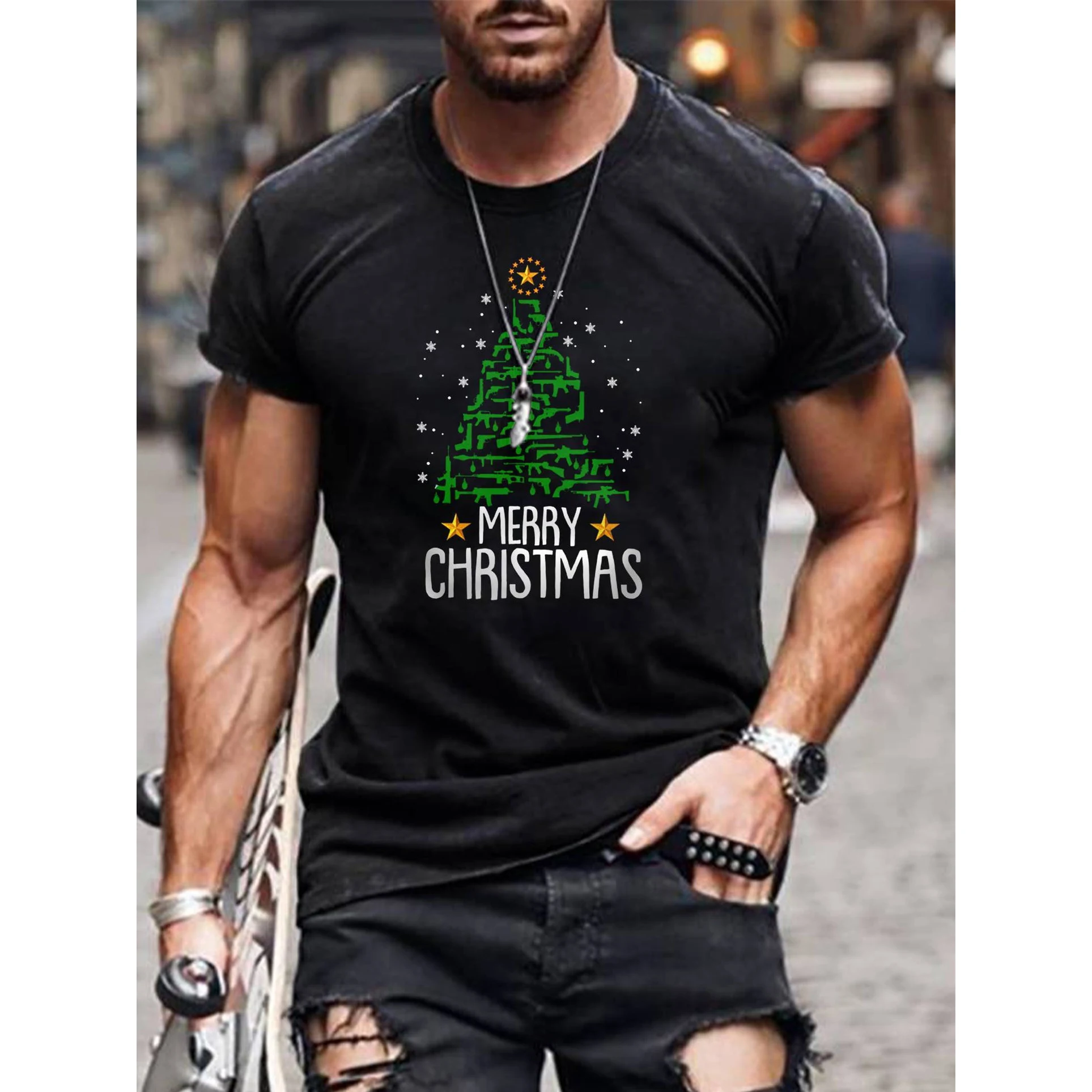 

Rheaclot Merry Christmas Printing Men's Casual Fashion T-shirt
