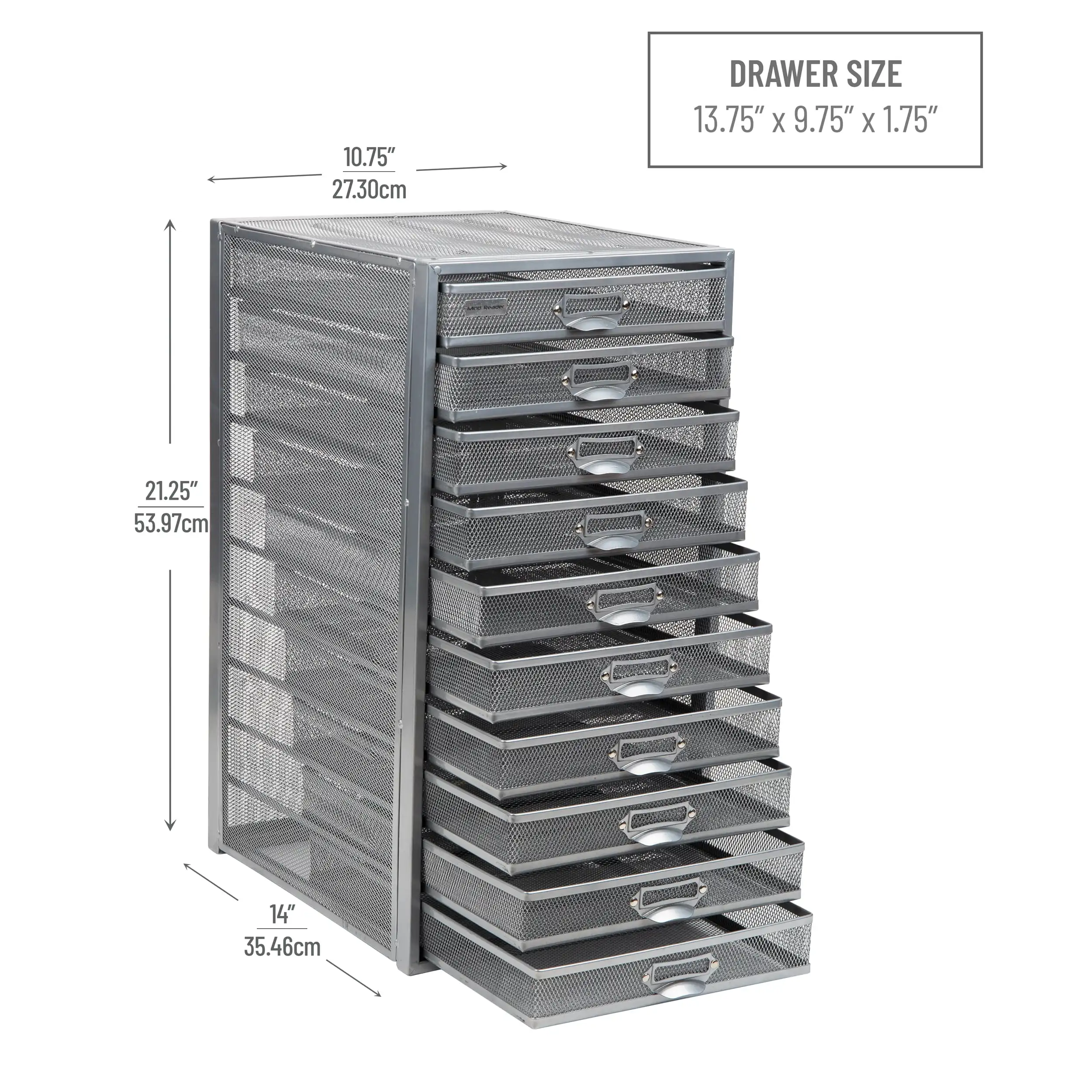 

10-Drawer File Storage, Desk Organizer, Metal Mesh, Silver