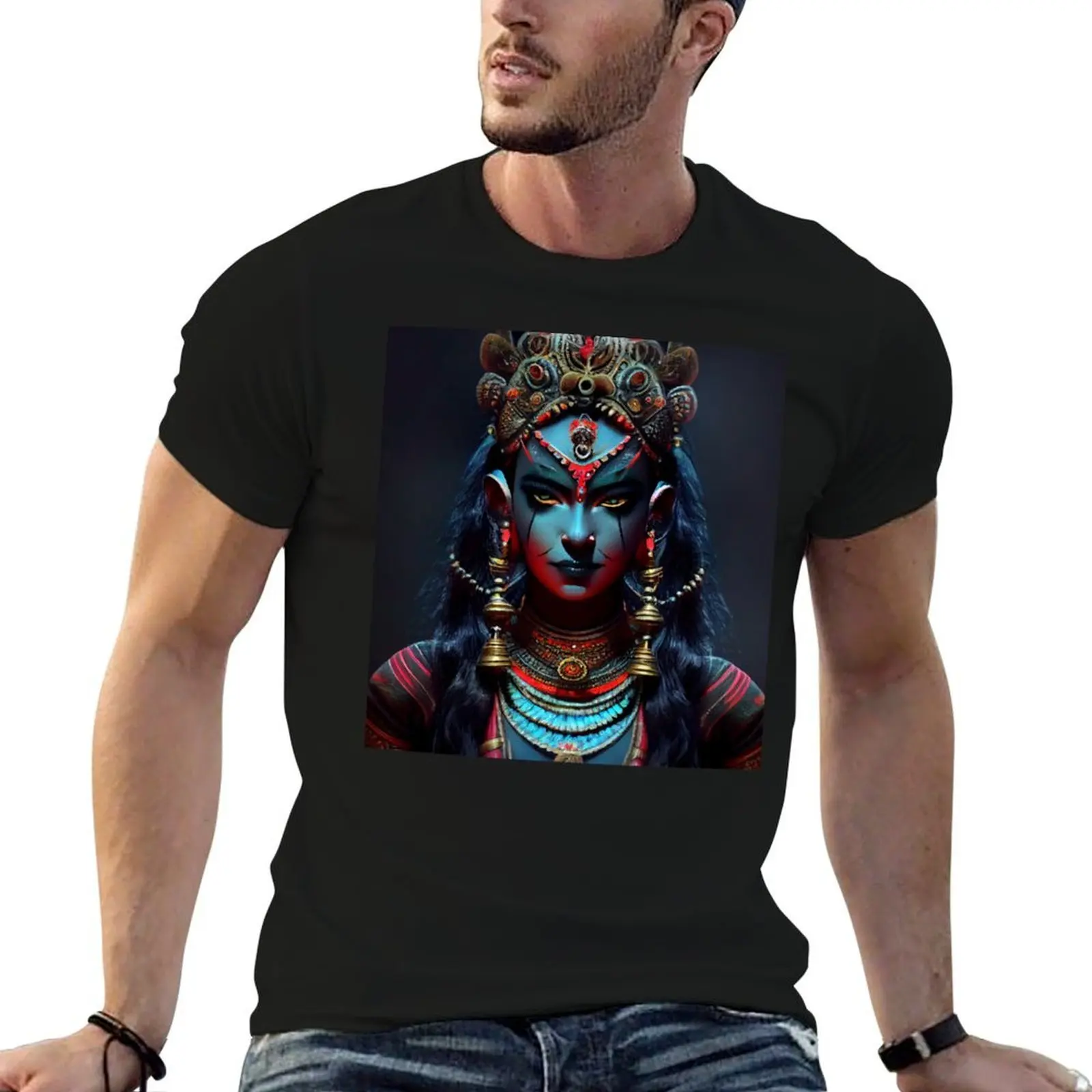 Фото Мужская черная рубашка Goddess Hindu Kali, мужская посылка, хлопковая футболка Kali для простого плаката, футболка с графикой Goddess №1