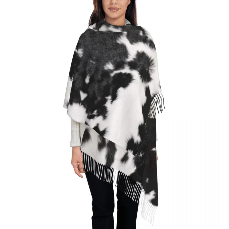 

Customized Print Cowhide Leather Texture Scarf Women Men Winter Warm Scarves Animal Hide Shawls Wraps