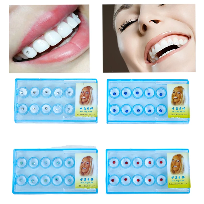 

10Pcs/ Box Acrylic Diamond Bur Teeth Whitening Studs Tooth Gems Jewelry Kit With Glue Dental Crystal Tooth Decoration