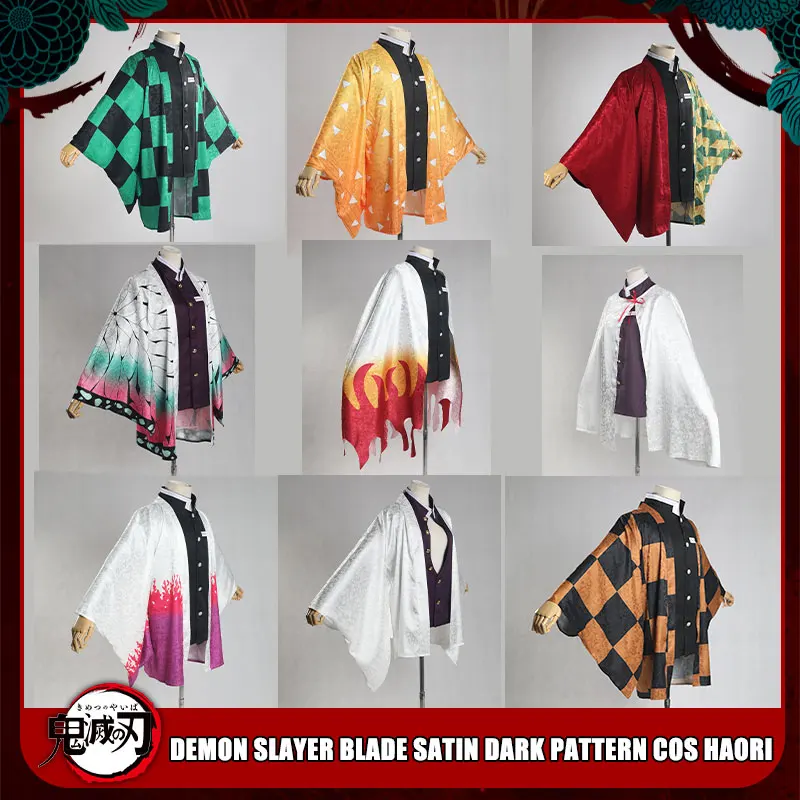 

Anime Cosplay Demon Slayer Costumes Kimetsu No Yaiba Kochou Shinobu Kamado Tanjirou Dark Satin Haori Kimono Battle Suit Lovely