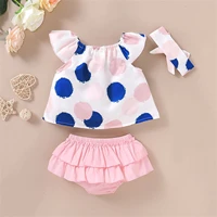 0 24 months toddler kids girls clothes sets dot print short sleeve topsshorts pp pantsheadband sets summer casual 3pcs outfits