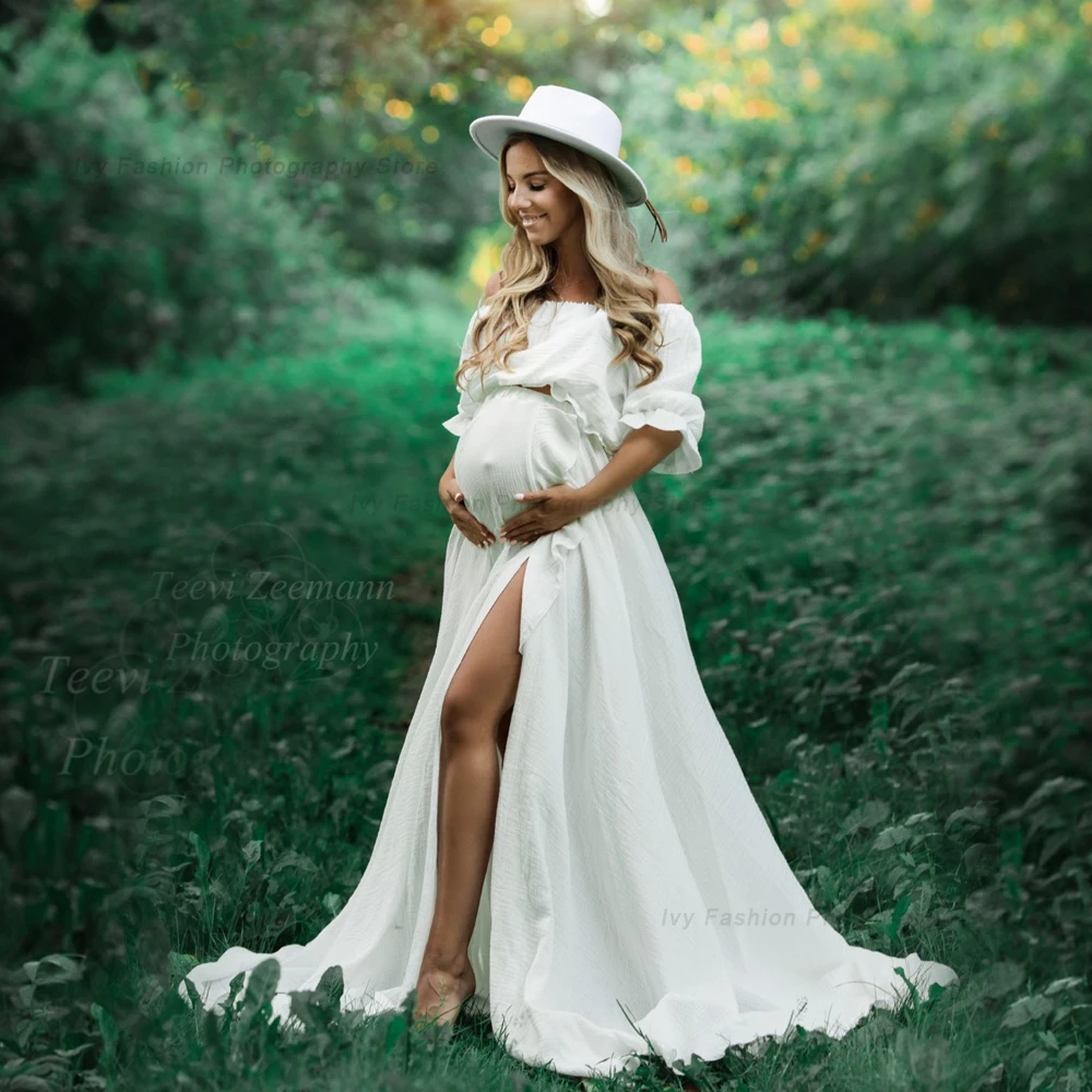 Bohemian Pregnancy Dress Side Split Ruffle Edge Vintage Comfortable Linen Dress Comfortable Linen Boho Style Baby Shower Dress enlarge