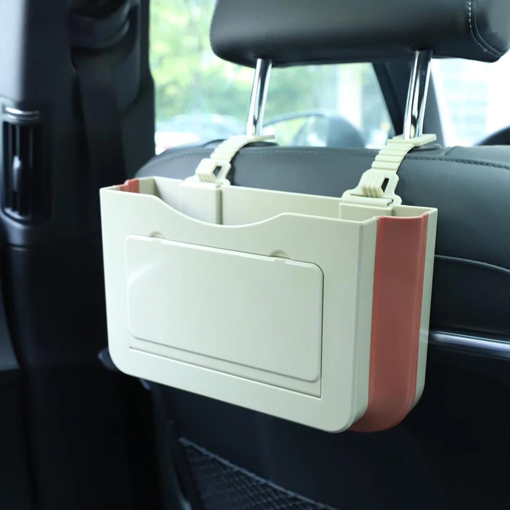 

Car Organizer Folding Trash Can Leakproof Back Seat Storage Box Collapsible Back Seat Cup Holder Table Tray Interior Accessories