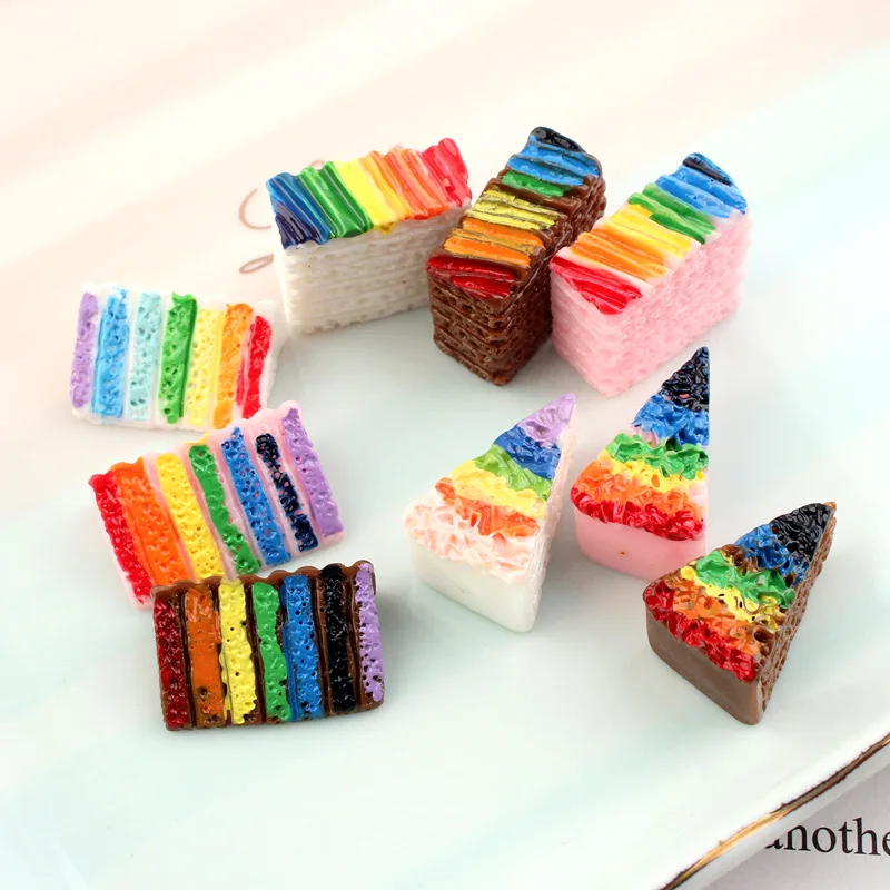 

120pcs Simulation Resin Rainbow Cake Biscuits Chocolate Cake Resin Cabochon Charm DIY Handcrafts Decoration Jewelry Accessories