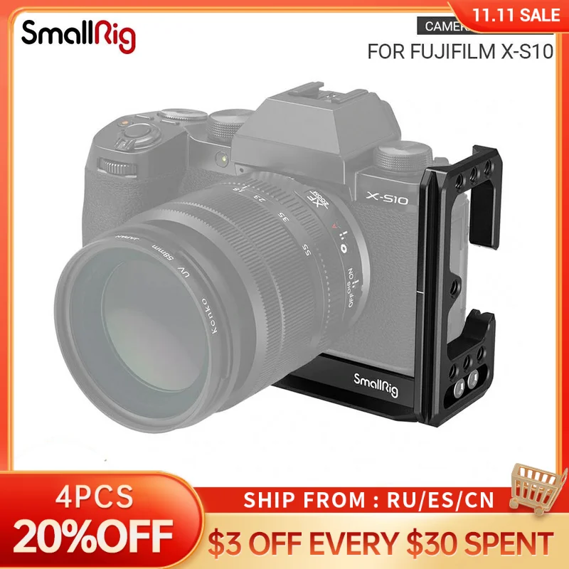 

L-образный кронштейн SmallRig для камеры FUJIFILM X-S10, 1/4 дюйма, с пластиной 3086