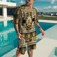 summer mens tracksuit luxury high end pattern t shirt shorts set casual outfits male vintage suit fashion clothing streetwear
