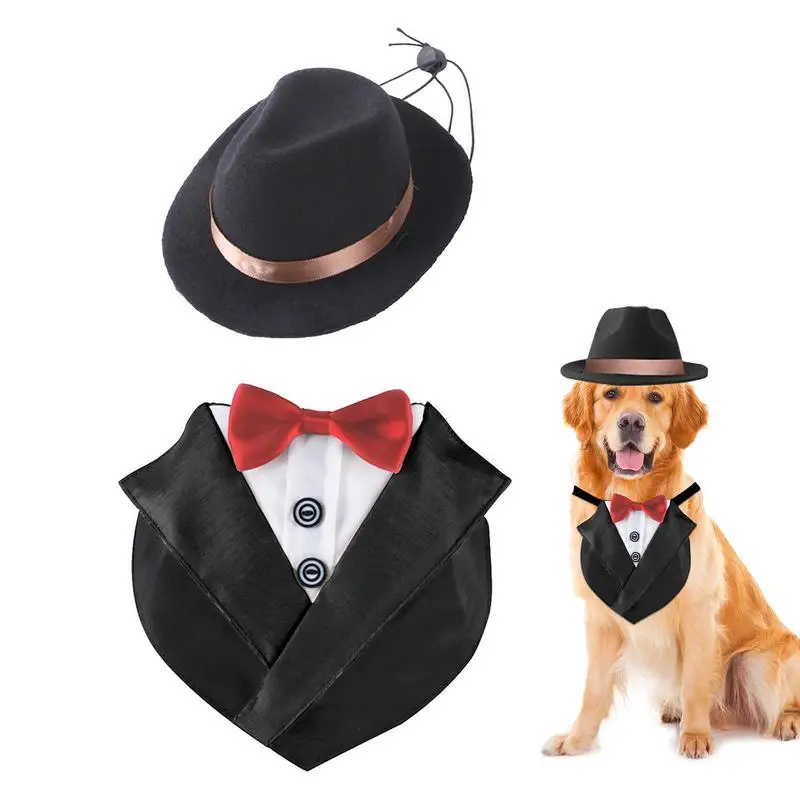 

Formal Dog Tuxedo Collar Puppy Bandana Large Dogs Bow Tie Collar Boy Dog Wedding Tux With Hat Bowtie Pet Birthday Party Costumes