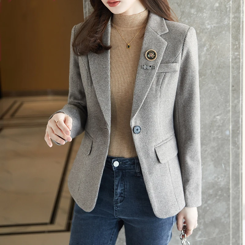 Short Plaid Woolen Jacket Women Autumn and Winter All-Matching 2024 Spring New Slim fit Thickened Casual Small Suit