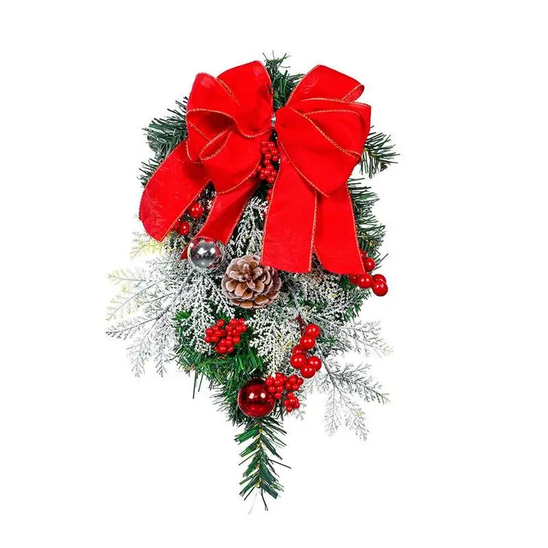 

Christmas Door Garland Artificial Green Garland Garlands & Swag With Pine Cones Ribbons Ball Ornaments Holiday Party Decorations