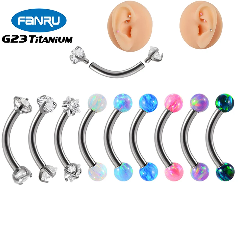 

G23 Titanium Piercing Eyebrow Stud Curved Barbell Opal Zircom Banana Lip Bar Helix Earring Cartilage Rook Daith Body Jewelry 16G