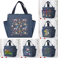 insulated cooler bag large capacity portable zipper thermal lunch bags for women lunch box picnic food bag mushroom pattern