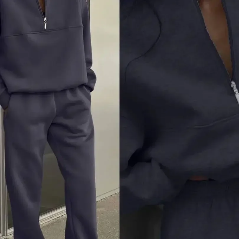 Спортивный костюм женский из двух предметов однотонный пуловер с длинным