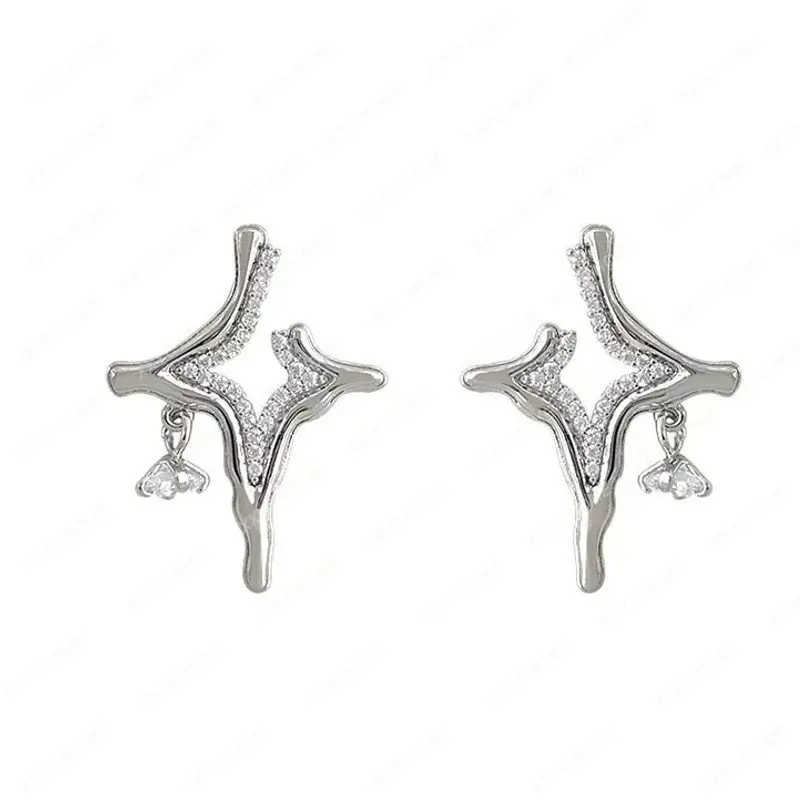 

Four-Corner Asterism Stud Earrings Female Special-Interest Design High Sense Rhinestone Earrings Frosty Style Earrings