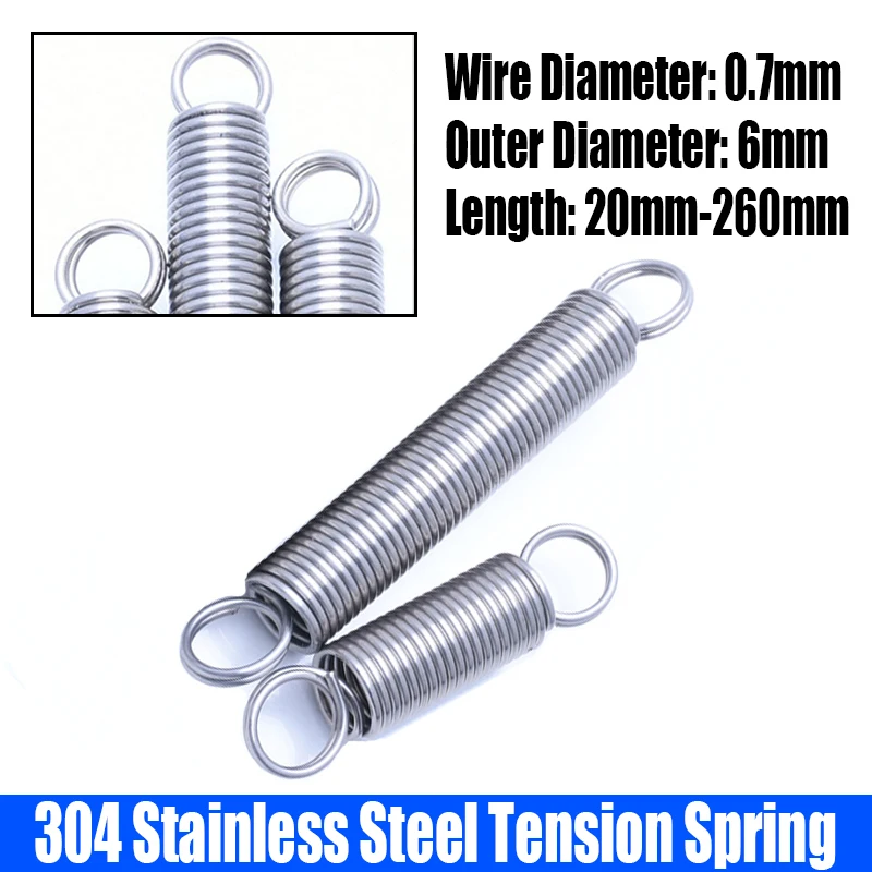 

1-10PCS 0.7mm Wire Dia 304 Stainless Steel O Ring Hook Extension Spring Tension Spring Coil Spring Dual Hook Spring L=20-260mm