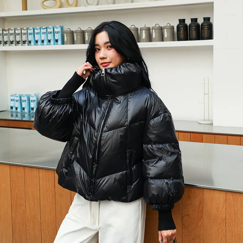 Winter New Design Sense Lantern Sleeves Short Section Avocado Green Down Jacket Female Small Duck Down Bread Clothes