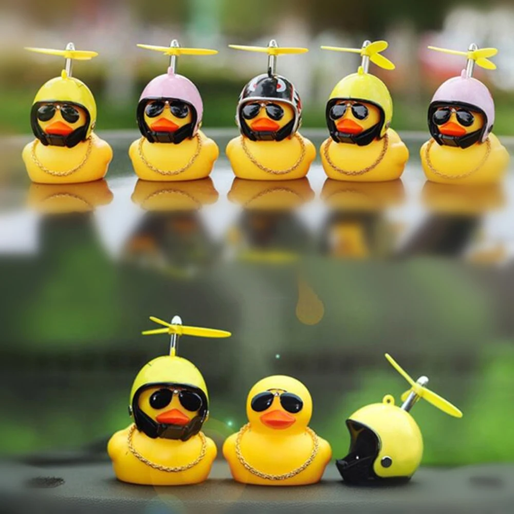 Cute Rubber Duck Toys Yellow Duck with Propeller Kids Toys Helmet Baby Toy Bath Toys with Glue Car Ornaments Room Decoration