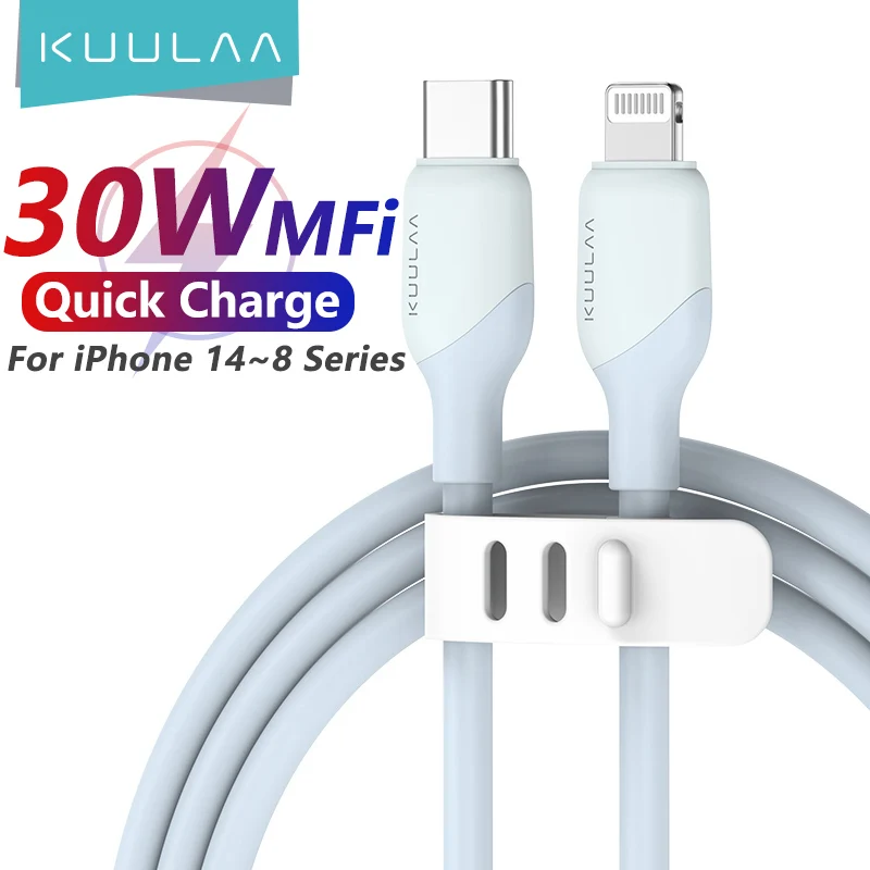 Кабель MFi KUULAA с USB C на Lightning для iPhone быстрая зарядка PD 30 Вт Type 14 13 12 11 Pro Max X XS XR 8 -