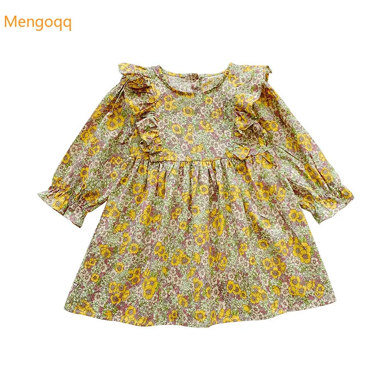 

Girl Dress Flower Pattern Long Sleeve Baby Ruffles Kids dress Sweet Children Clothing Princess Party Girl Autumn Dresses 1-6Y