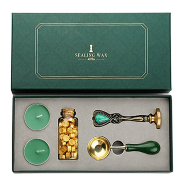 

Vintage Sealing Wax Tablet Beads Candle Detachable Spoon Stamp Set With Storage Box Kit DIY Envelope Invitation Craft