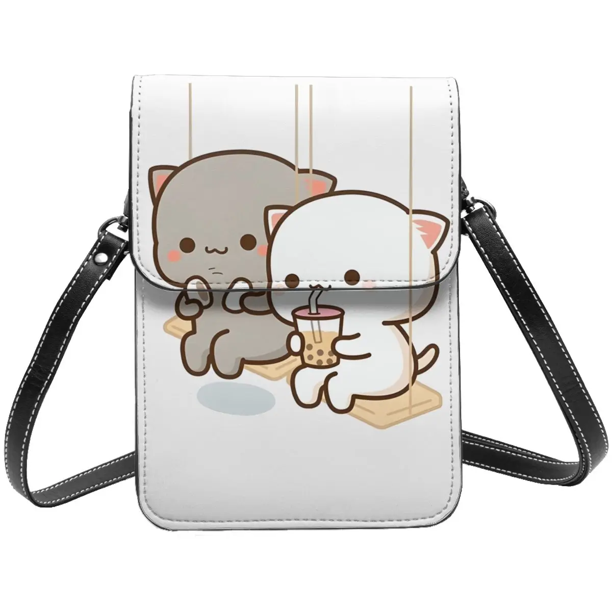 

Peach And Goma Cell Phone Bag Leather Card Holder Street Unisex Mini Shoulder Bag Lightweight