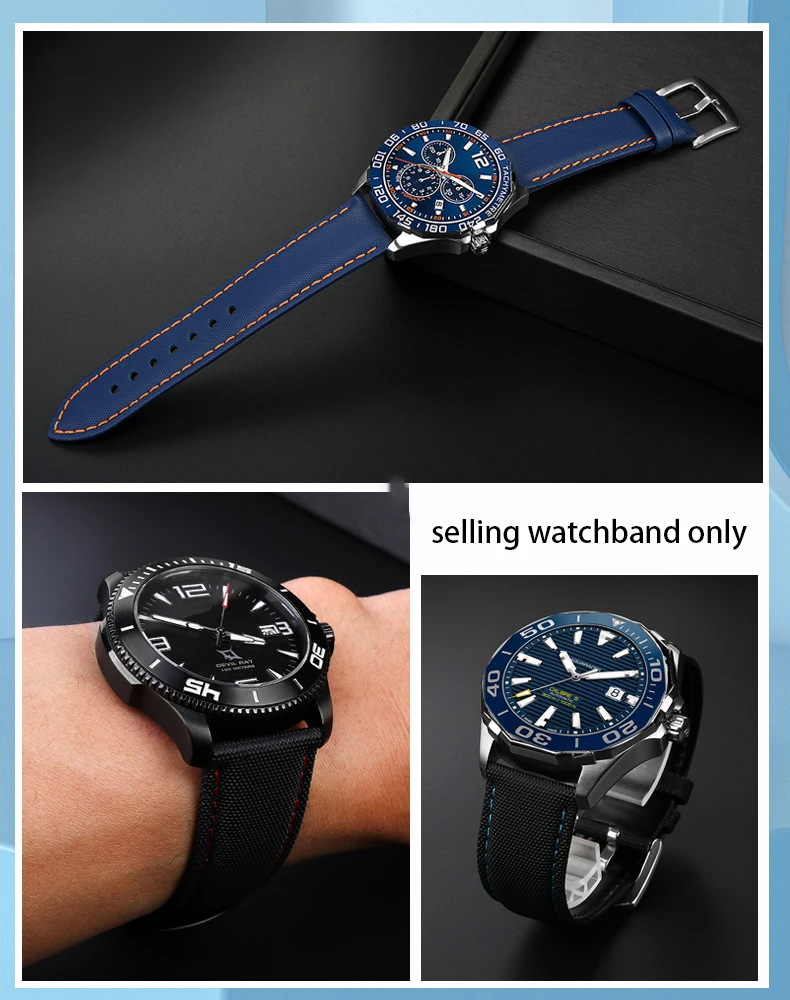 20mm 22mm Fiber Nylon Leather Watchband For TAG Heuer F1 Racing Car Diving Strap Rossini 519955 Mido Canvas Watch Band Bracelet