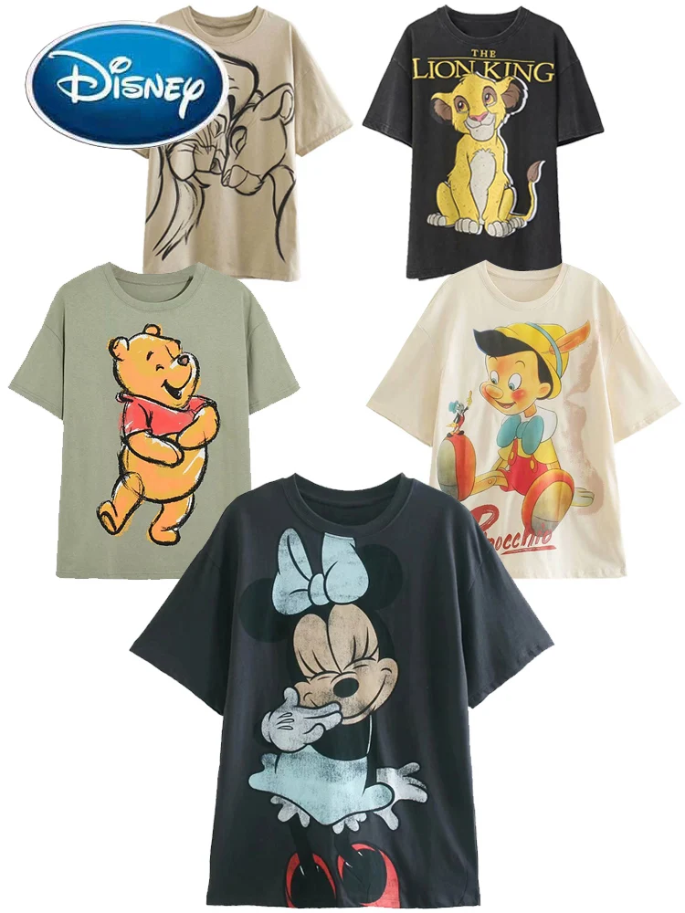 

Disney T-Shirt Mickey Mouse Daisy Duck Winnie the Pooh Bear Eeyore Bambi Princess Fairies Cartoon Print Women Cotton Tee Tops