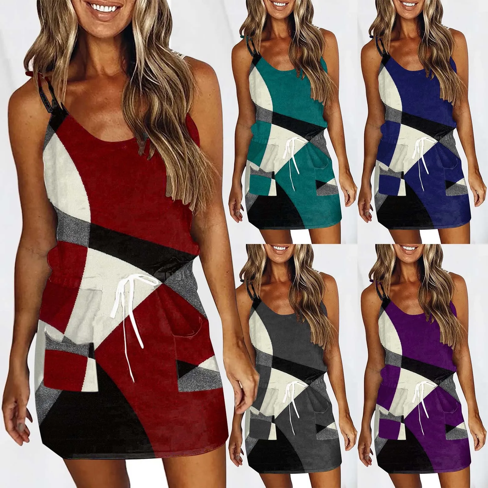 

Летнее женское платье с цветочным принтом, повседневное модное пляжное платье без рукавов с лямкой на шее, новинка 2023, платье для отпуска с карманами