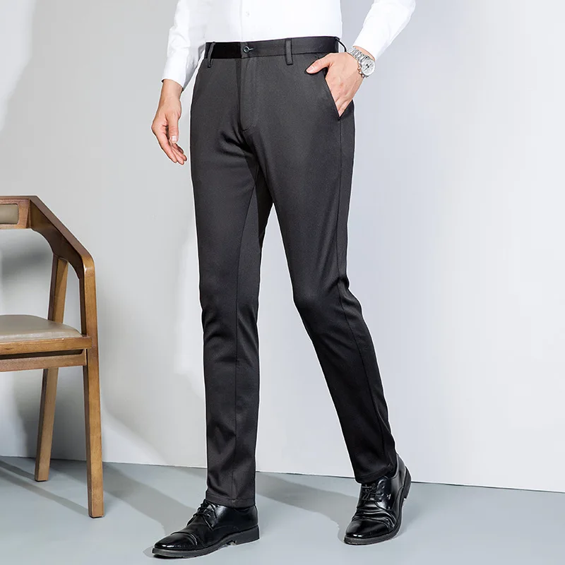 

Модные облегающие деловые брюки для мужчин, Осень-зима, высококачественные брендовые деловые повседневные Черные, синие, серые тянущиеся д...