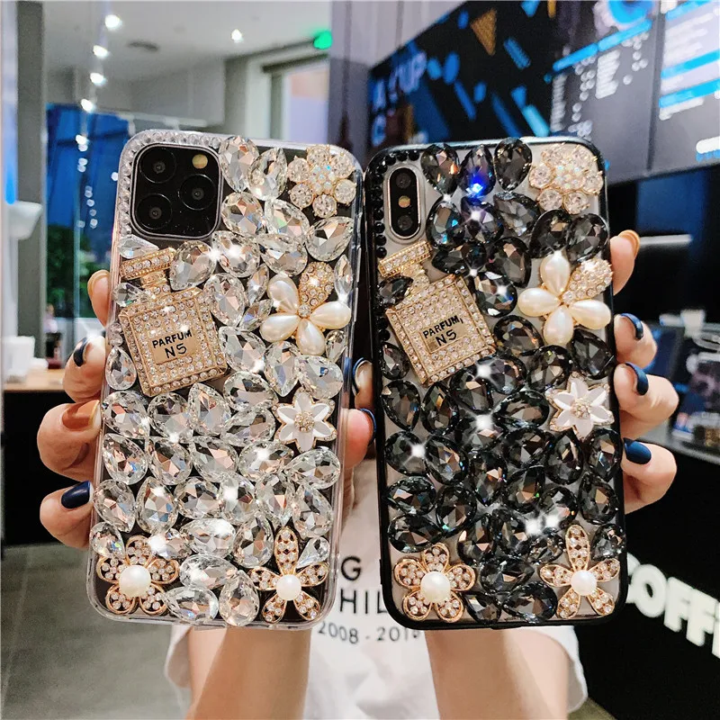 

Luxury Shiny Bling Perfume Bottle Rhinestone Phone Case For iPhone 14 13 12 11 Pro Max XR XS X 7 8 Plus SE2020 14plus Wome Cover