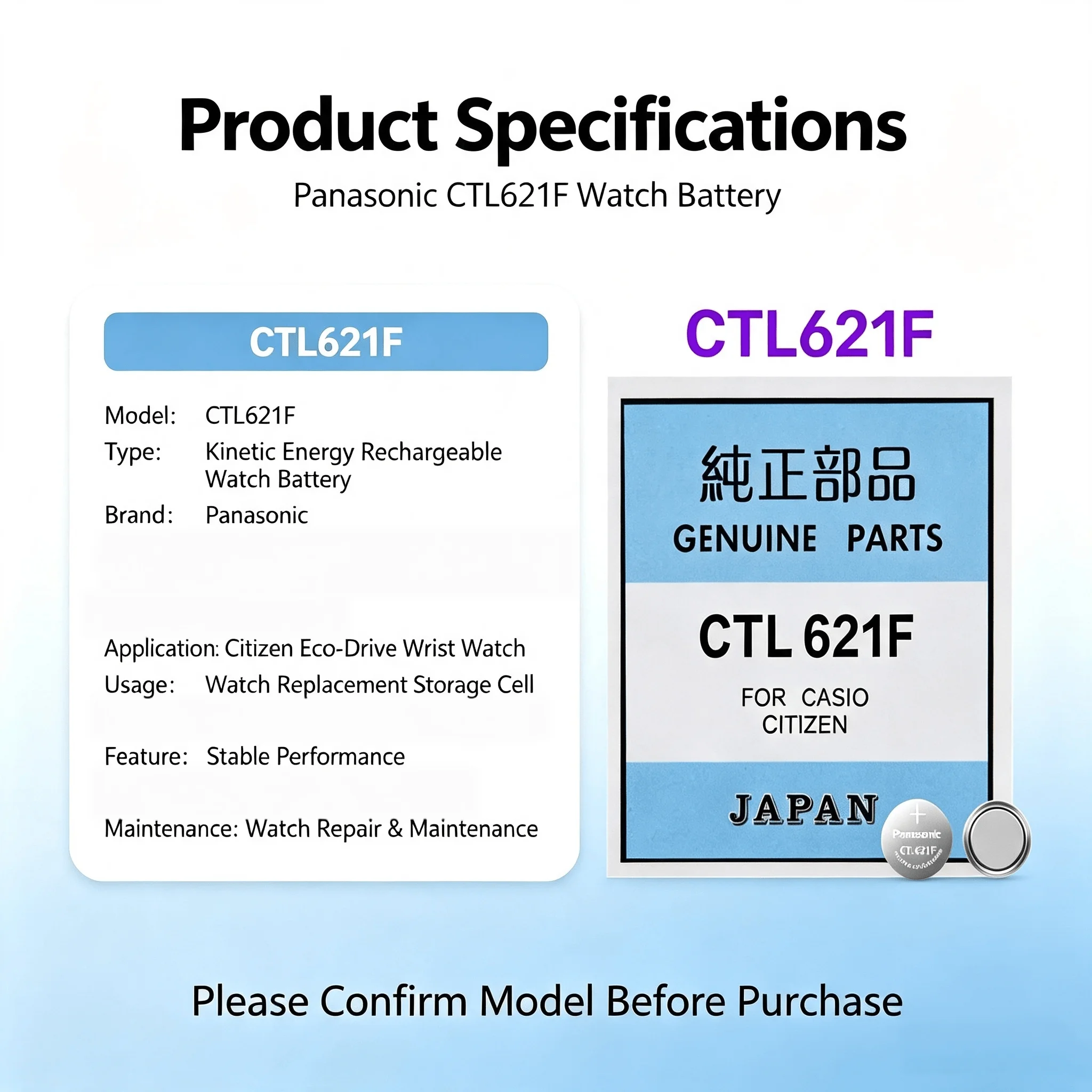 Фото Сменная аккумуляторная батарея Panasonic CTL621F с кинетической энергией для наручных часов Citizen Eco-Drive №2