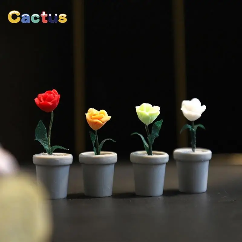 

1:12 миниатюрный горшечный кукольный домик, горшок с цветами розы, модель бонсая, украшение для дома и сада, игрушка, аксессуары для кукольног...