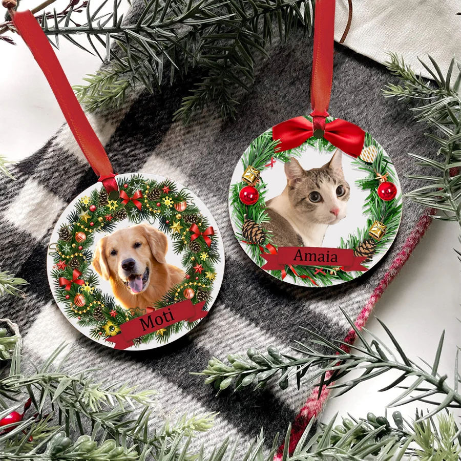 

Персонализированная фотография собаки, Рождественский памятный питомец, кошка и собака, Рождество, фотография кошки, подарок с именем