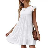 summer dress women dresses party dress round neck short sleeve solid color splicing women o neck red casual womens dresses