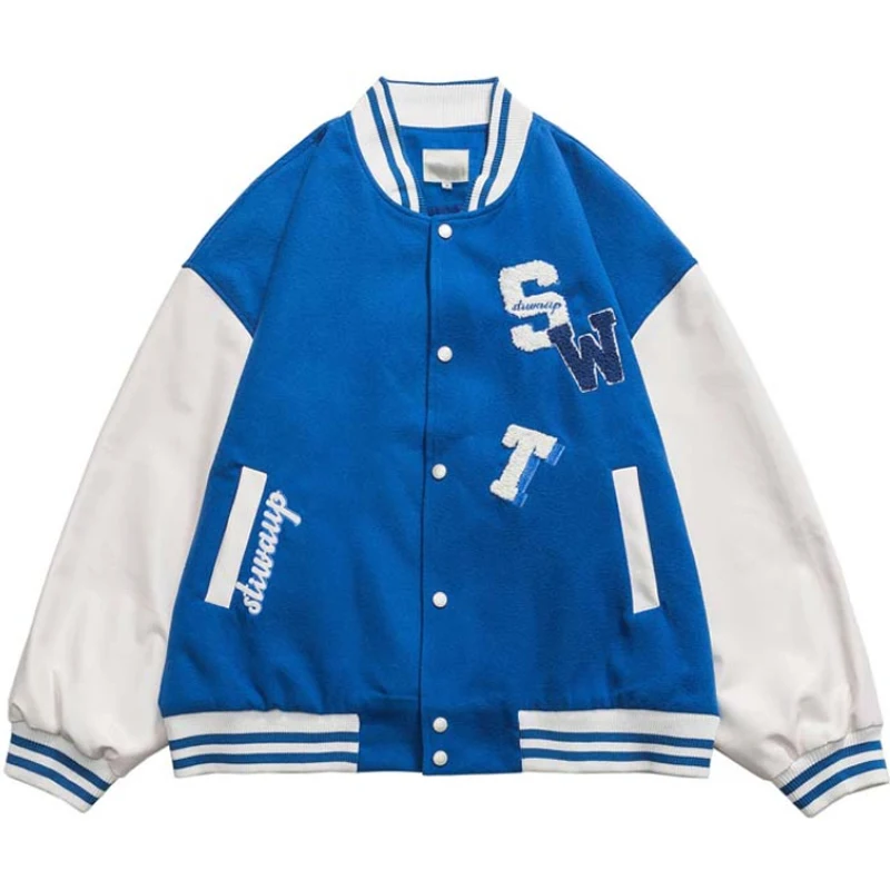 Hip Hop Baseball Uniform Jacket New Japanese Style Stitching Hit Color Student  Loose Casual Jacket Men Couple Spring Autumn