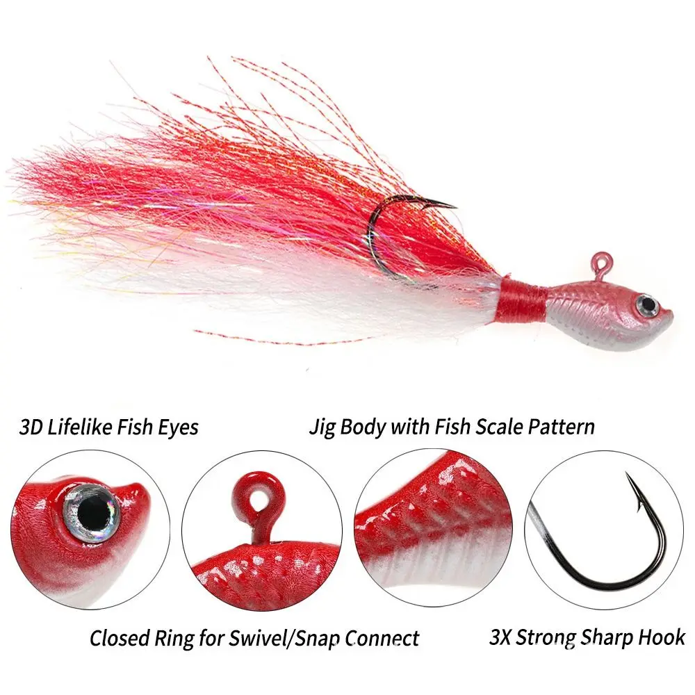 

1Pcs 7g 14g 28g Metal Beard Lead Fishing Lure Deer Hair Bait Feather Hooks Swim Jig Hook