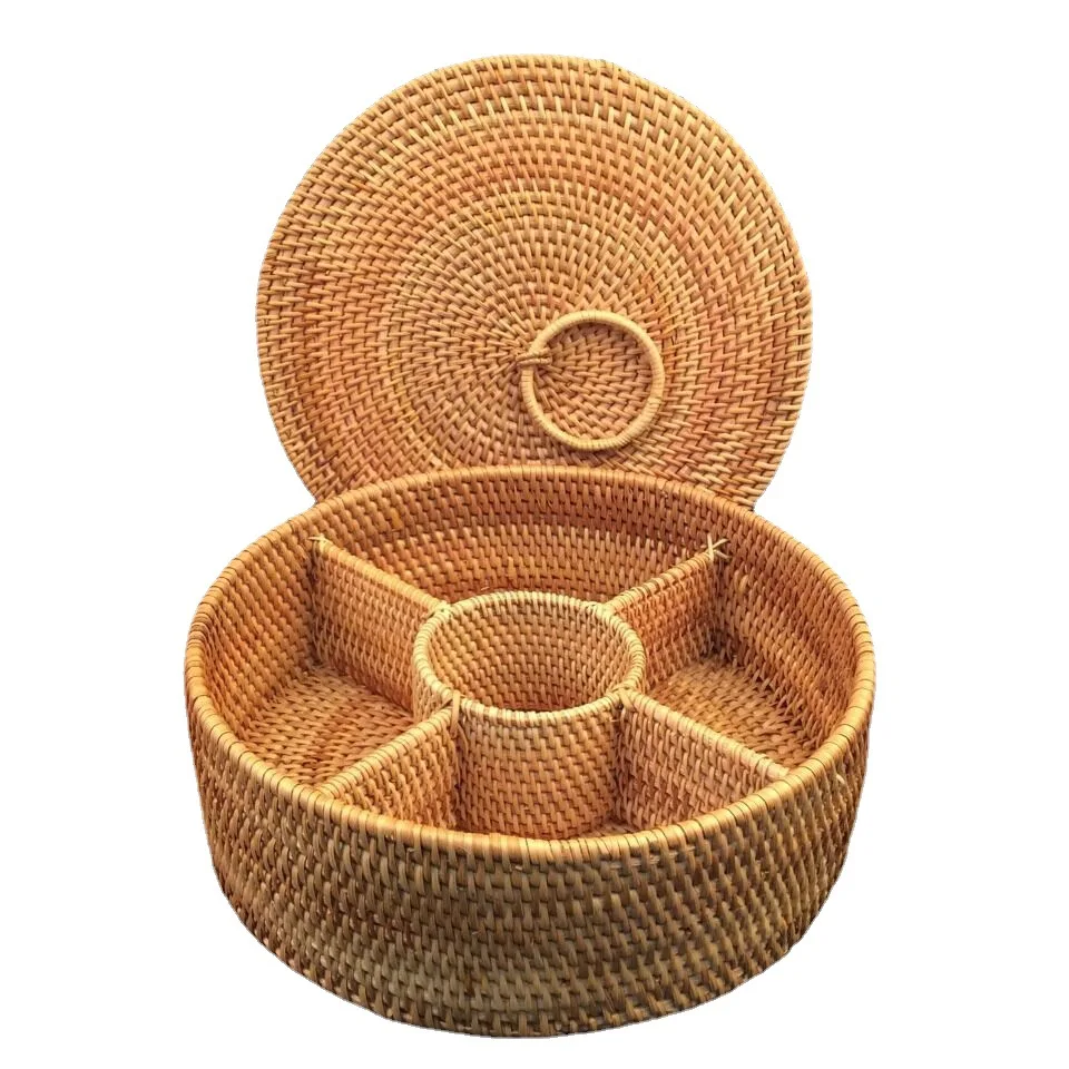 

Hand-woven Storage Fruit Basket Dried Fruit Candy Snack Storage Basket Rattan Woven Separate Storage Box