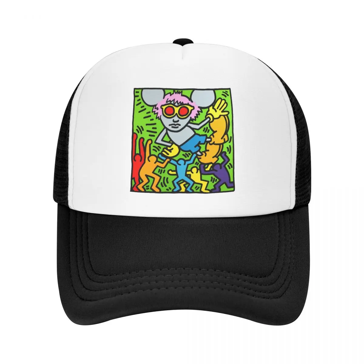 

Keith Geometric Graffiti Baseball Cap for Women Men Breathable Abstract Haring Pop Art Trucker Hat Performance Snapback Caps
