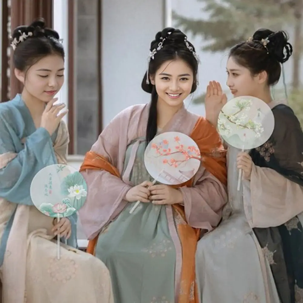 Круглый Ручной Веер В Античном Стиле Полупрозрачный С Длинной Ручкой Китайский