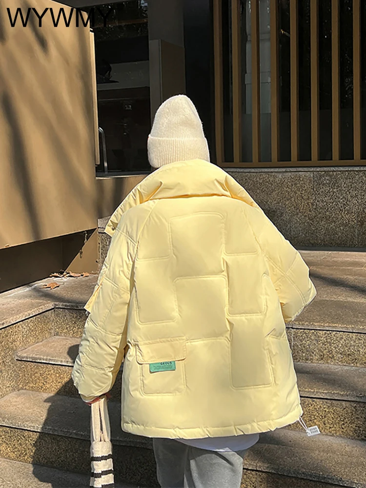 WYWMY Winter Jacket Women Parkas Cotton Padded Coat Stand Collar Thicken Warm Solid White Green Puffer Jacket Short Parka