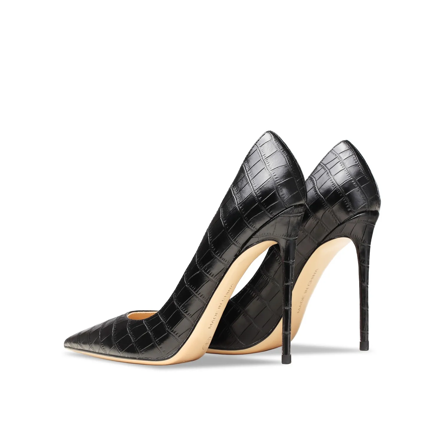 2023 New Crocodile Pattern Black Genuine Leather Women's High Heels Luxury Sexy Party Pointed Ladies Thin Pumps Single Wedding41