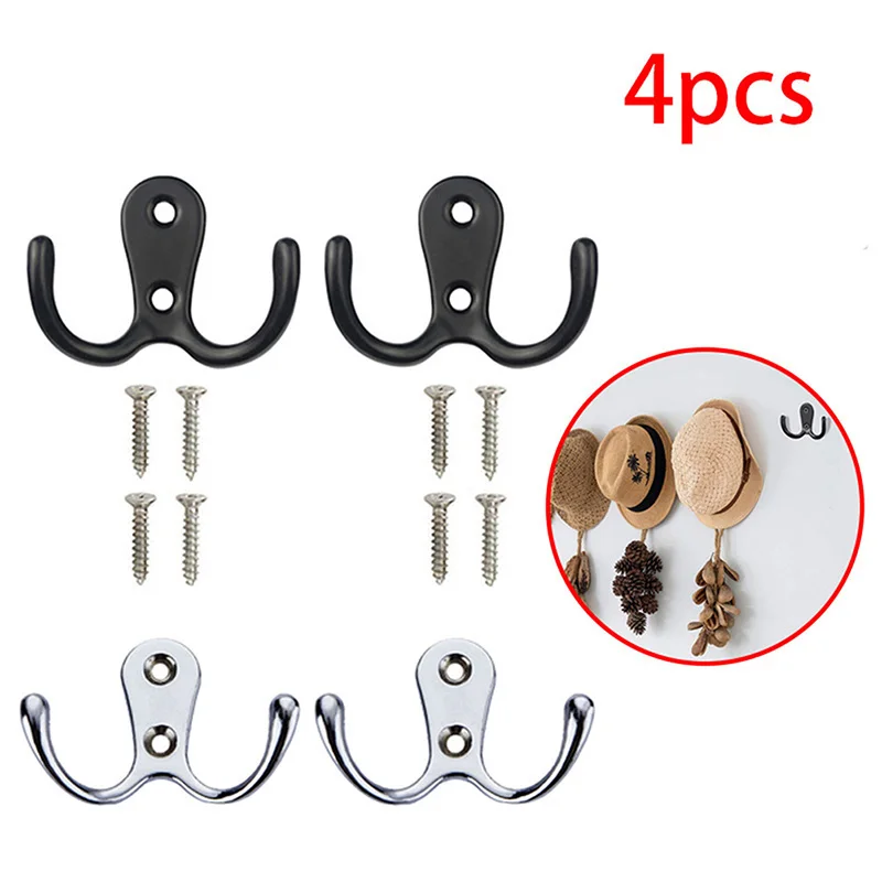 

4/8pcs Double Coat Hooks Wall Mount Storage Hooks Durable Hanger Holder for Towels Clothes Hats Bathroom Kitchen Supplies
